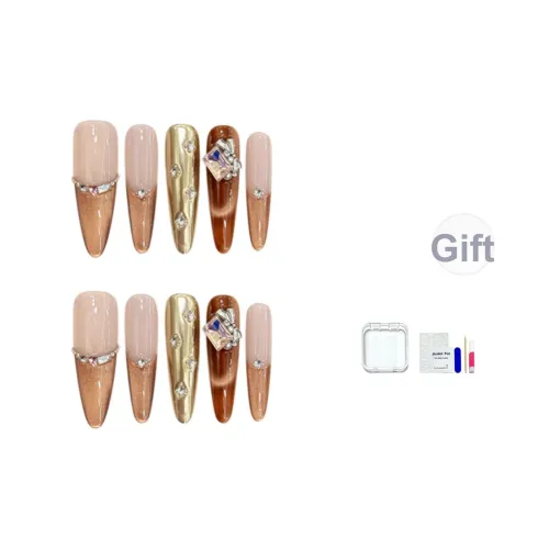 HUYONG [Стиль Майярд Барокко] Boucheron Элегантность False Nail Длинный Кофе Градиентный Кошачий глаз 20 мм