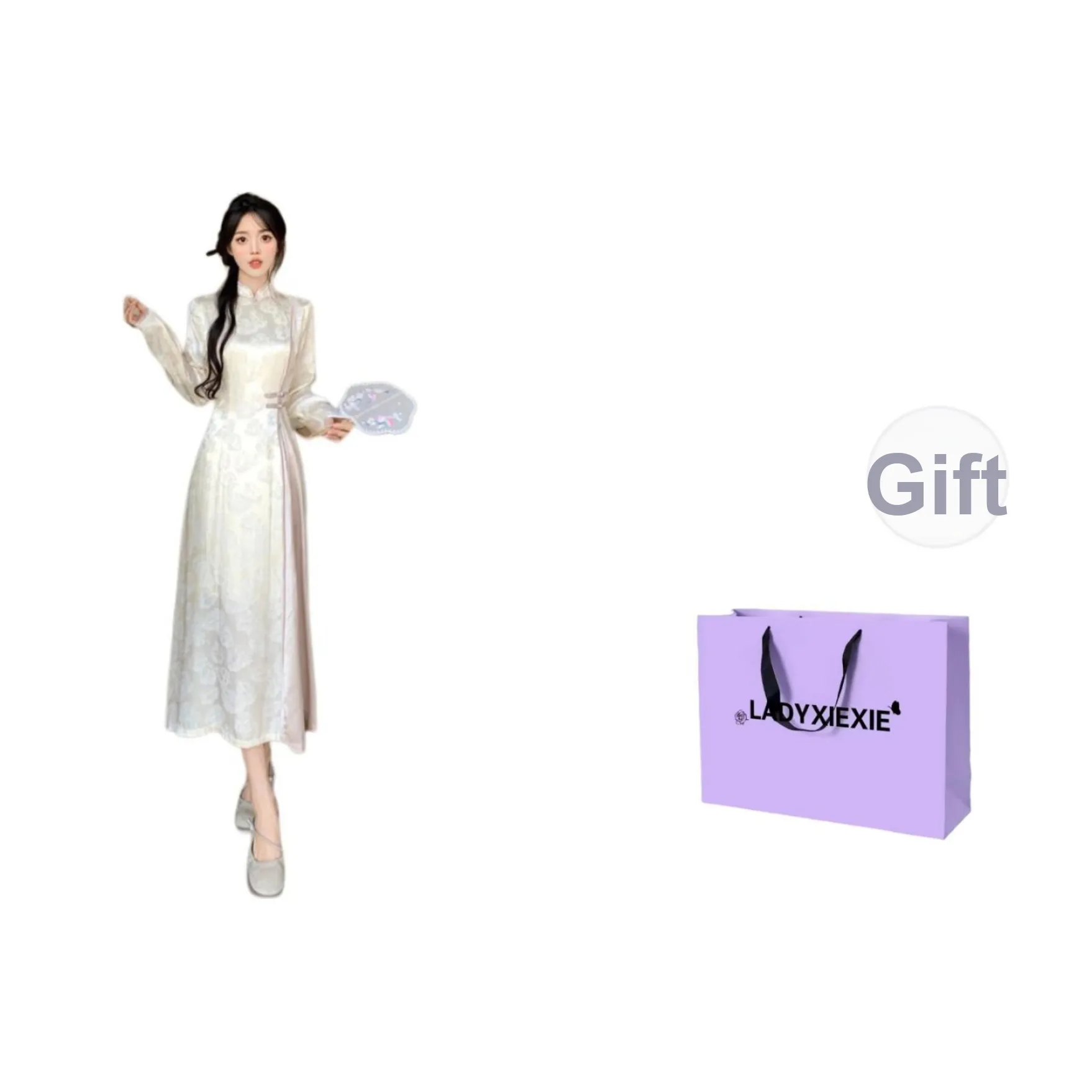 LADYXIEXIE Абрикос Женские Длинные Платья с Длинными Рукавами