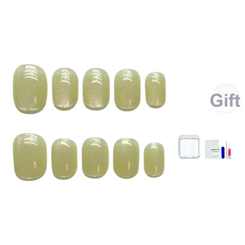 JINGCHANXUE Ручной Осветляющий Ледяной Лимон False Nail Короткий Квадратный And Круглый Зеленый Однотонный Кошачий глаз 12 мм