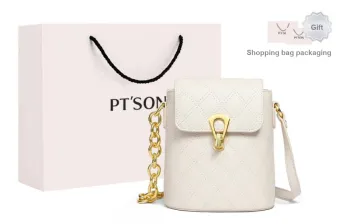 PT'SON Cow Leather With Synthetic Leather Chain Bag, Shoulder Bag, Crossbody Bag Regular Women's Ecru