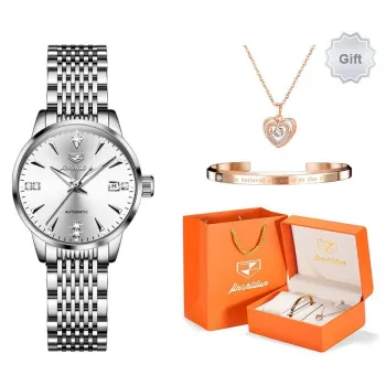 Jin Shi Dun Box Mechanical Movement Stainless Steel Watchband Watch Women's Watch White Dial