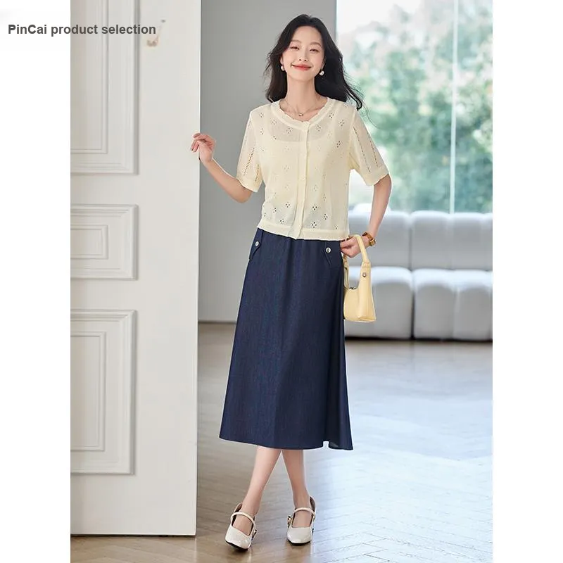 Taste The Color Casual Long Skirt Women's Blue-7