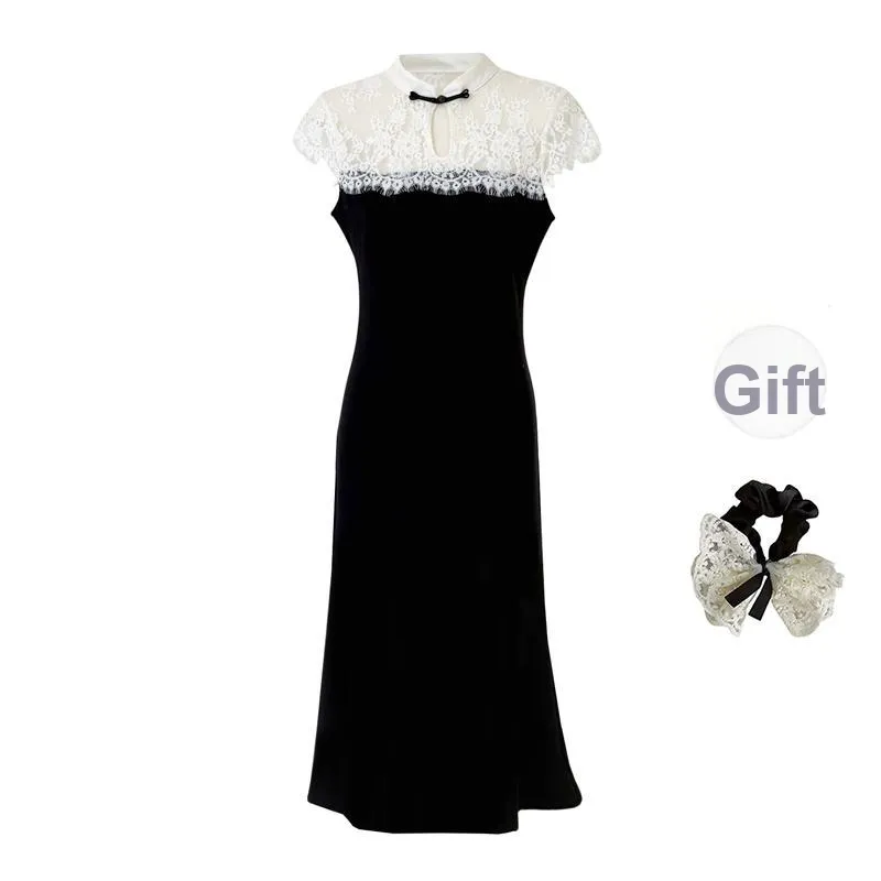 PAVEA Short Sleeved Dress Women's Black+Hair Tie Comes With