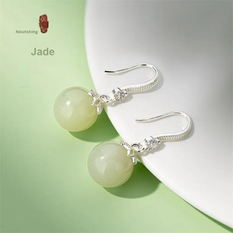 QLADY Earrings Green Jade Women's-3