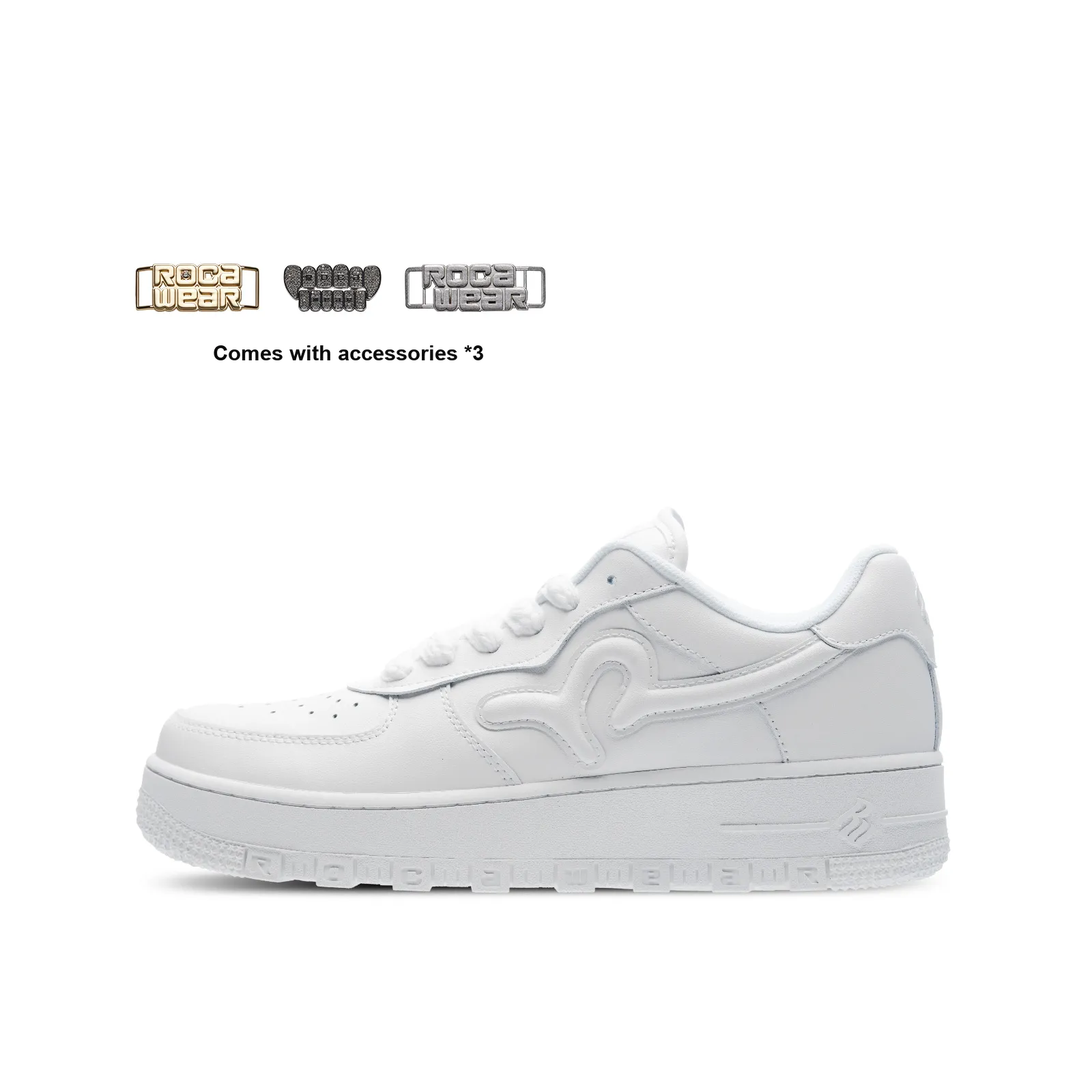 ROCAWEAR White Sneakers Cow Leather Durable Breathable Low Top Skateboard Shoes Unisex Classic White