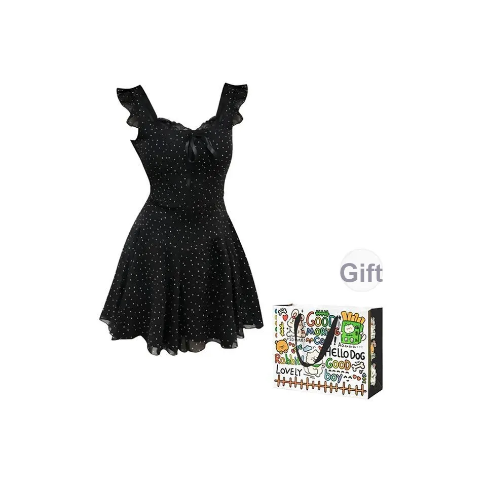 OURUOKE Short Sleeved Dresses Women's Black Shopping Bag