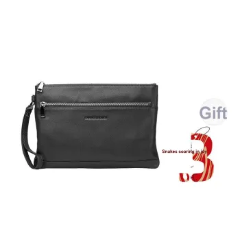 Sharkborough Cow Leather Clutch Medium Size Men's Black