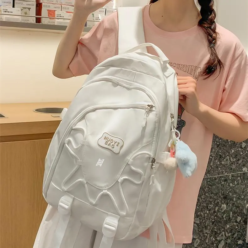 NOMK Nylon Backpack Handbag Women's White/Black/Yellow/Pink/Blue/Green-3