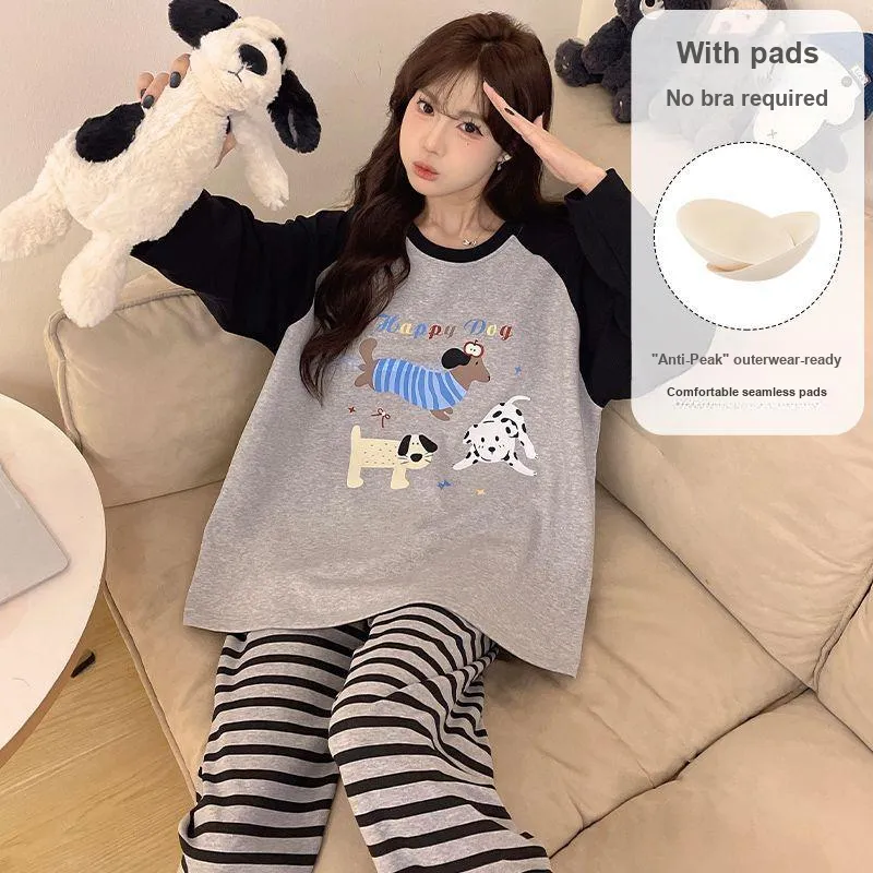 METE WHALE MT Pajama Set Women's Puppy Stripes-1
