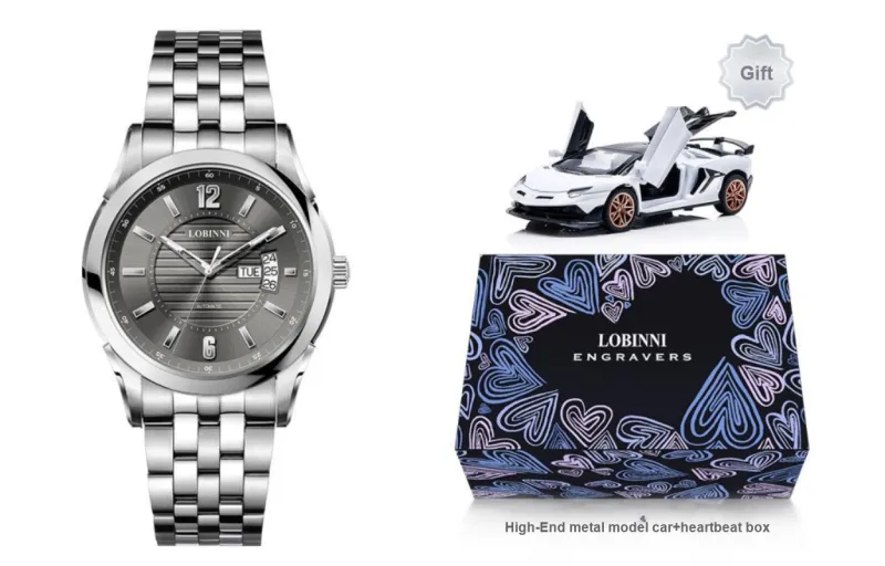 LOBINNI L Automatic Mechanical Movement Genuine Leather Strap Watch Men's Watches Silver Dial-27
