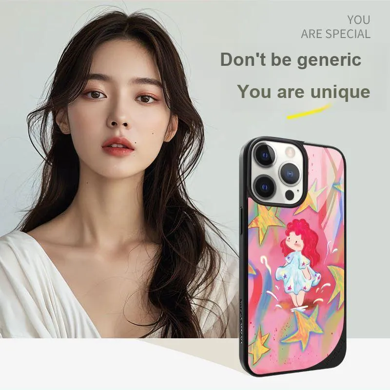 LANWK Glass Material Stars Dance Phone Case Compatible With Apple IPhone 14 Pro/16 Pro/15 Pro Max Case Magnetic-2