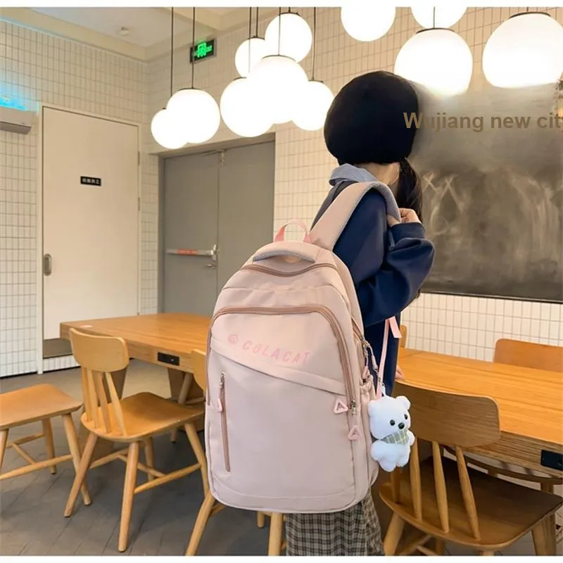 BALANG Nylon Backpack Unisex White Blue/Pink/Yellow Green/Black-5