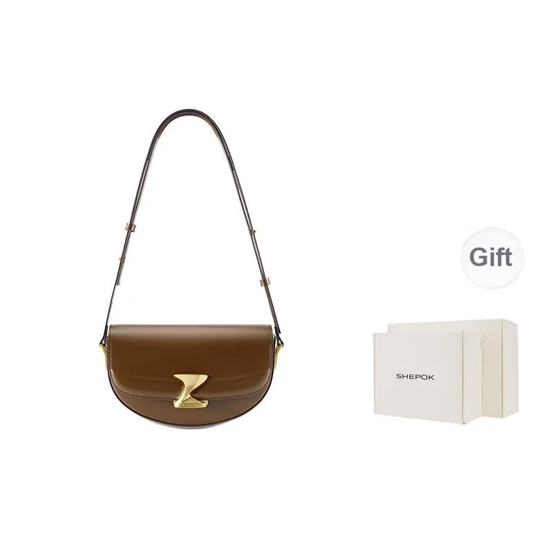 SHEPOK Cow Leather Saddle Bags Shoulder Bags Women's Maillard Brown-0