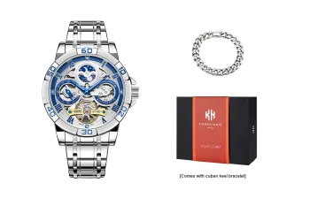 KUN HUANG Time And Space Series Mechanical Movement Steel Strap Watch Men's Watches Cut-Out Dial