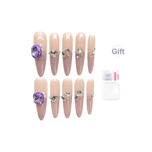 Fanze Клубничный Ледяной Pure Handcrafted False Nail Короткий Трапеция Tip Фиолетовый Смудж Флэшинг