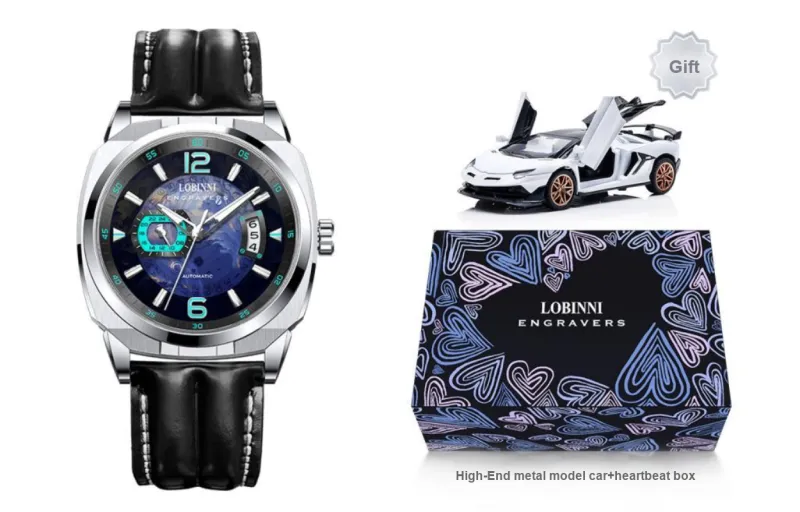 LOBINNI L Automatic Mechanical Movement Genuine Leather Strap Watch Men's Watches Blue Dial-18