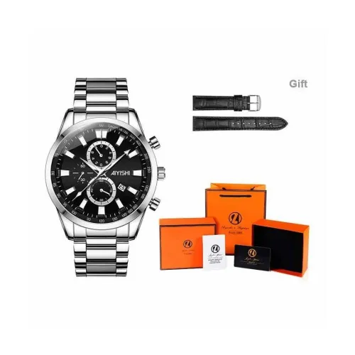 AIYISHI Кварцевый механизм ремешок из нержавеющей стали унисекс черный циферблат