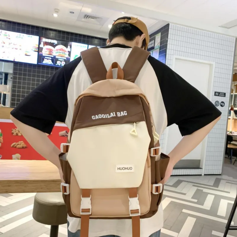 URBAN FOREST Nylon Backpack Unisex Burgundy/Pink/Khaki/Black-13