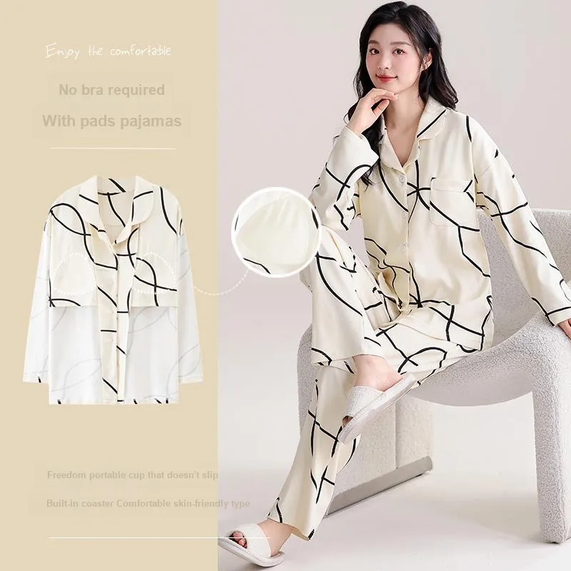 Pretty Lady Pajama Set Women's Beige White Black Stripes-4