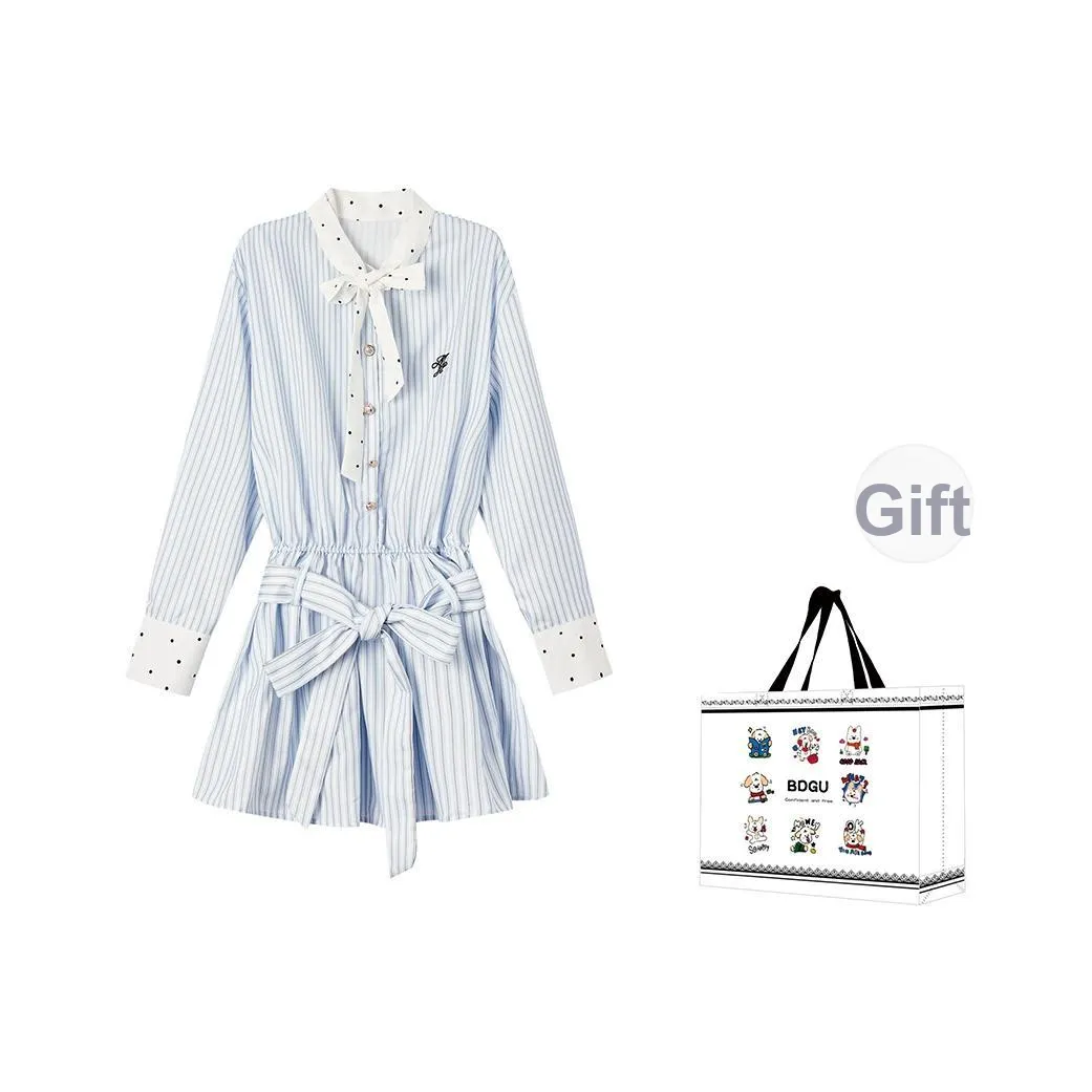 BDGU Длинное платье с длинными рукавами женское синее