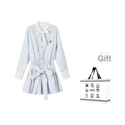 BDGU Длинное платье с длинными рукавами женское синее