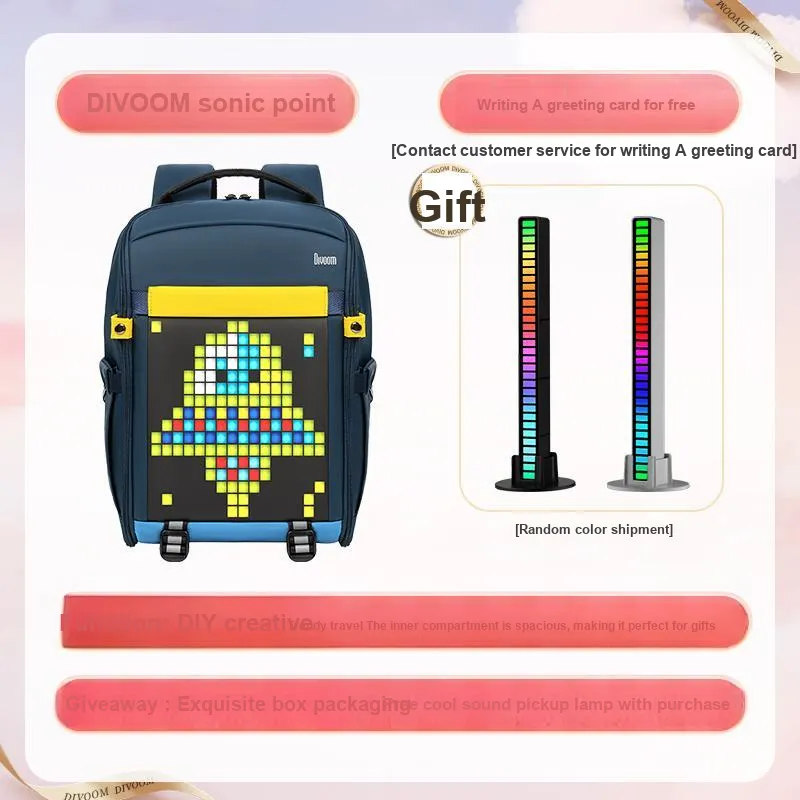 Divoom Nylon Fabric Large Capacity Versatile Pixel Backpack Medium Size Unisex Blue-1