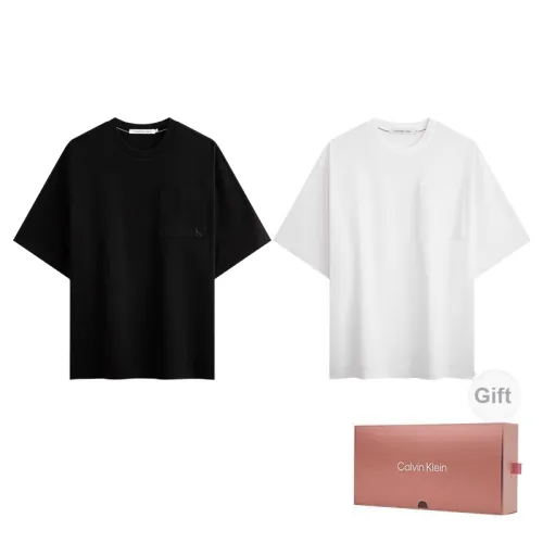 Calvin Klein Father's Day Gift Box Series T-Shirts Men BEH-Volcanic Black + YAF-Polar White