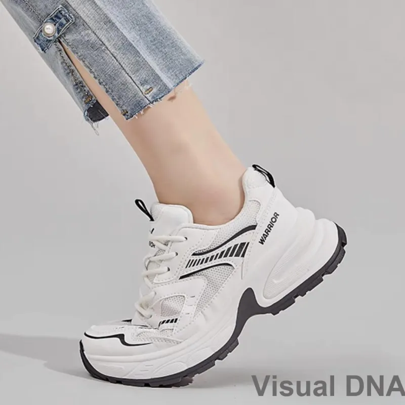 Warrior Height Increasing Abrasion Resistant Low Top Chunky Sneakers Women's White Black-6