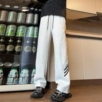 BENGEN Knitted Sports Pants Unisex Light Heather Gray