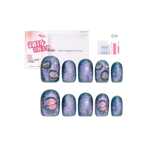 Yun Yue Joe Синий Морская звезда Облачно-голубой Фиолетовый Кошачий глаз Мечтательный Звездное небо False Nail Короткий LADDER 15mm 10 шт