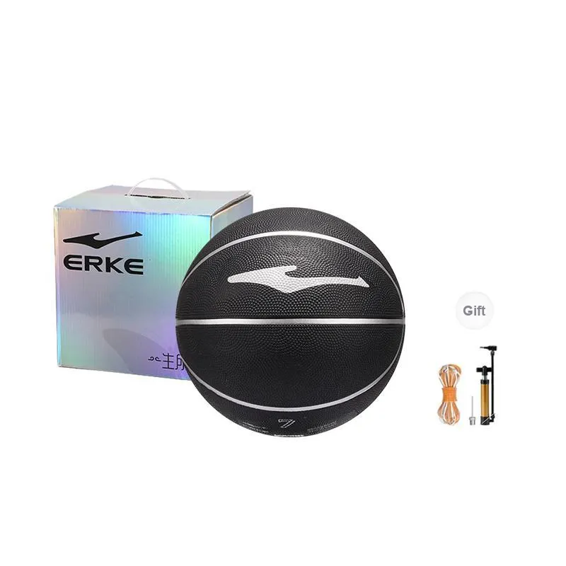 Erke Rubber Basketball Black Silver Size 7 Ball Training Unisex-4
