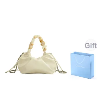 COLINS KEIRS Synthetic Leather Texture Niche Beads Fashion Chain One Shoulder Handbag Regular Women's White