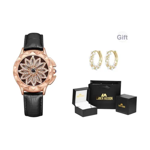 LIBER AEDON Наручные часы Кварцевый механизм Кожаный ремешок Черный циферблат Женские часы