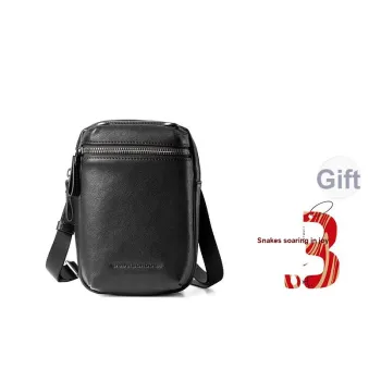 Sharkborough Cow Leather Fanny Pack, Shoulder Bag, Crossbody Bag Small Size Men's Black