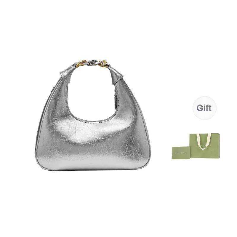 VANESSA HOGAN Vh Classic Series Cow Leather Shoulder Bag Chain Shoulder Bag Small Size Women's Silver/Black-10