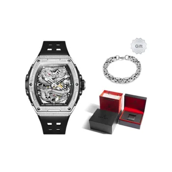 GELATU Supreme Box Mechanical Movement Silicone Strap Watch Men's Watches Silver Dial