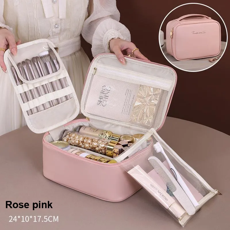 MUYAXUAN Wet/Dry Separation Large Capacity Premium Touch Proof PU Cosmetics Storage Bag-3