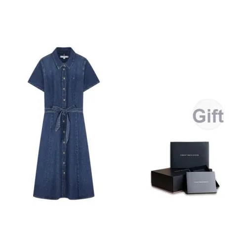 Tommy Hilfiger Короткий рукав Платье Женское Джинсовый синий