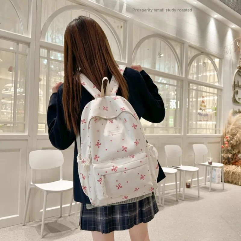 AIBAG Nylon Backpack Women's White Red Floral/White Blue Floral/White Black Floral/Black Purple-4