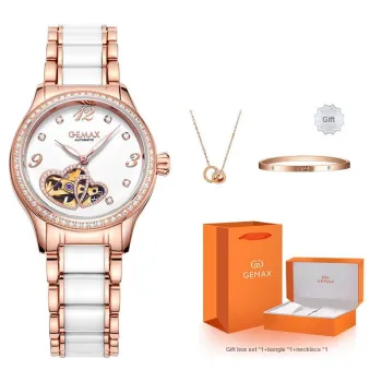 GEMAX Wrist Watch Automatic Mechanical Movement Ceramic Strap Watch Women's Watch White Dial