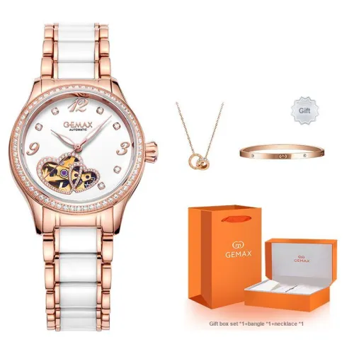 GEMAX Wrist Watch Automatic Mechanical Movement Ceramic Strap Watch Women's Watch White Dial