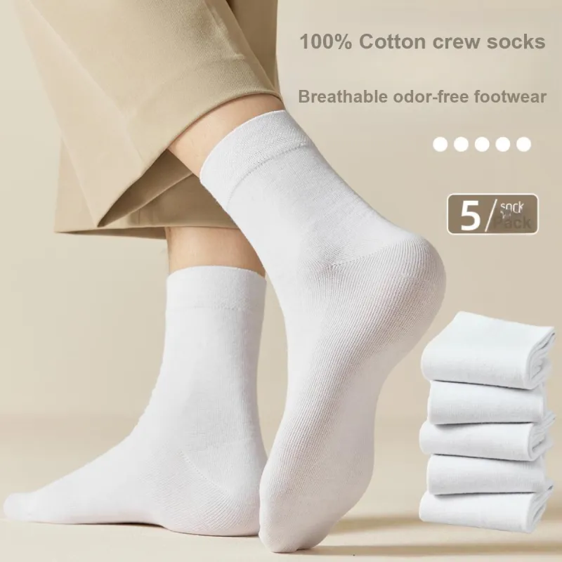 MIIOW Mid Calf Socks Men's 5 Pack White-3