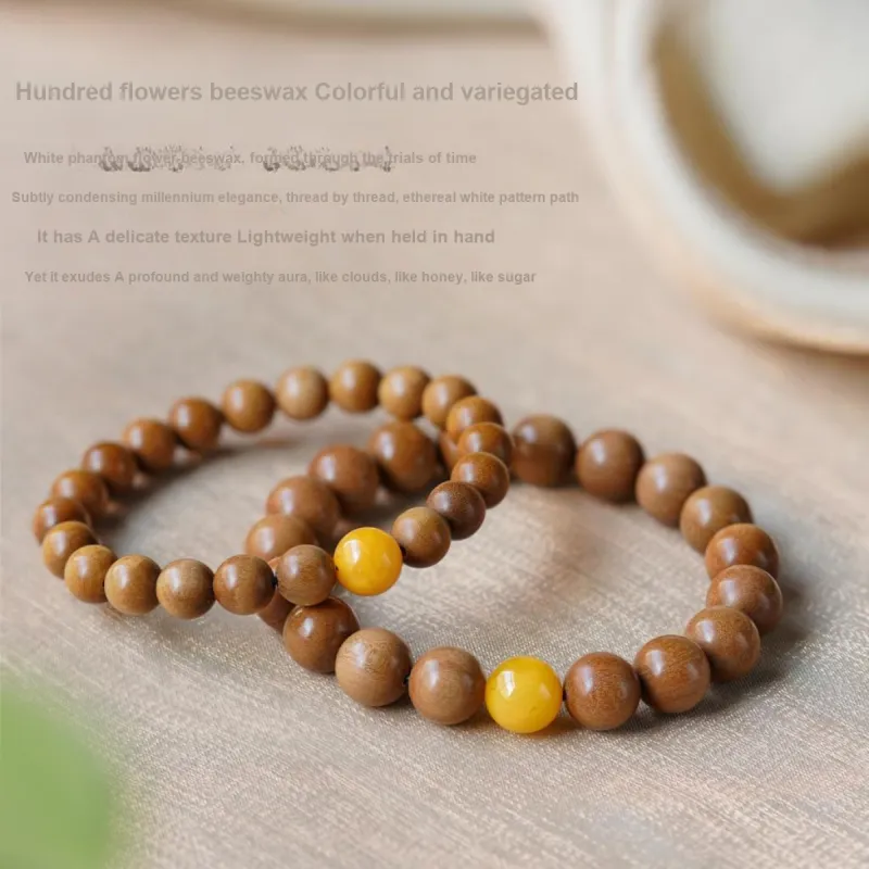 FANGYUANXIAOFU Laoshan Sandalwood Premium Wooden Product Plain Loop Beaded Bracelet Unisex-5