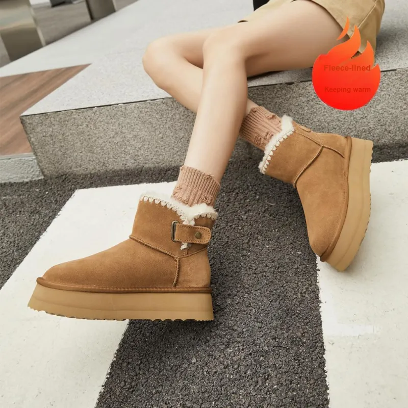 EBLAN Warm Wear-Resistant Slip-Resistant Ankle-Length Snow Boots Women's Chestnut-4