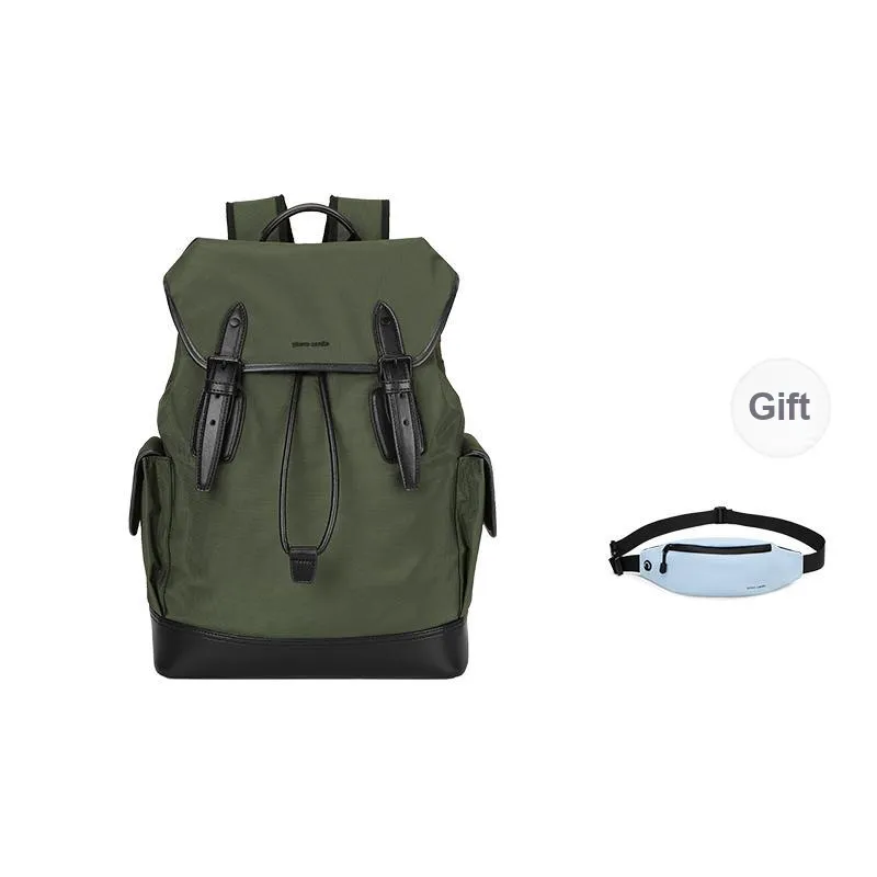 PIERRE CARDIN Nylon Couple Commute Travel Large Capacity Backpack Large Size Men's Green/Black-5