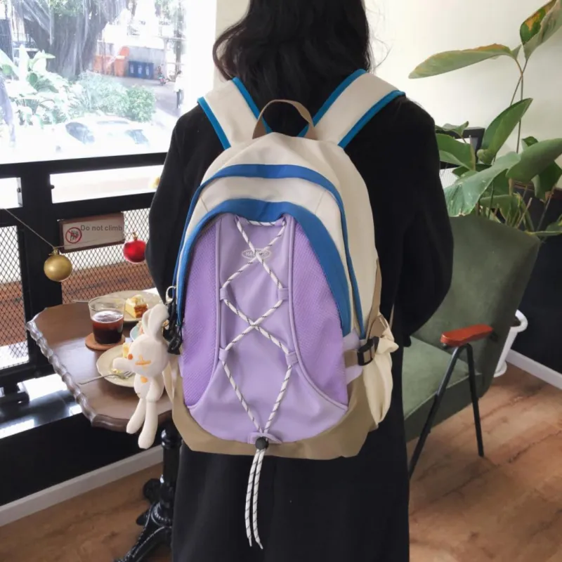 AIBAG Nylon Backpack Unisex White/Black/Purple-14