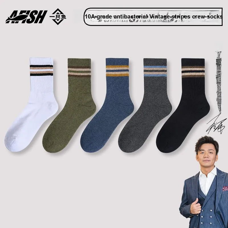 AFISH Mid Calf Socks Men's 5 Pairs Shopping Bags-9