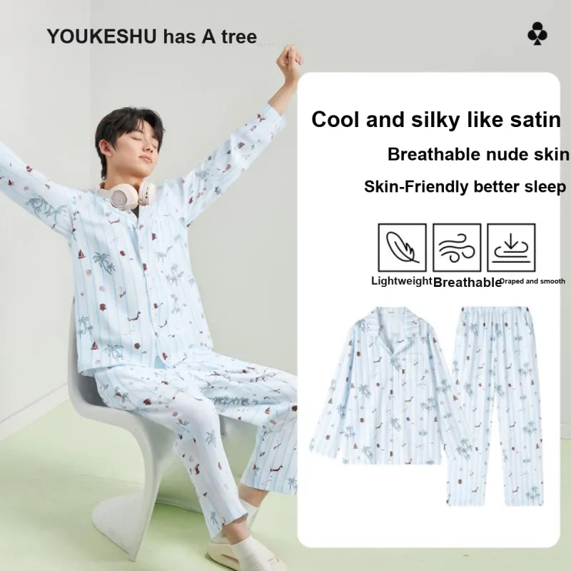 YOUKESHU Ice Silk Pajama Set Men's Shopping Bag-1
