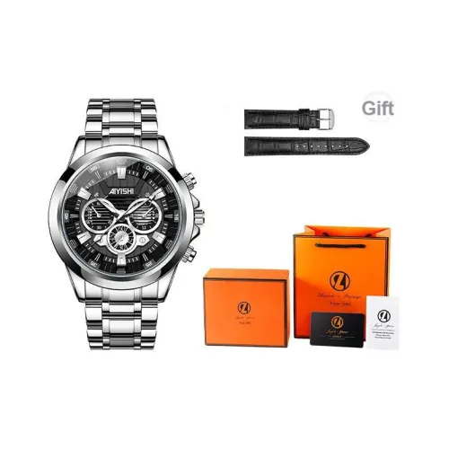 AIYISHI Кварцевый механизм стальной ремешок мужские часы черный циферблат
