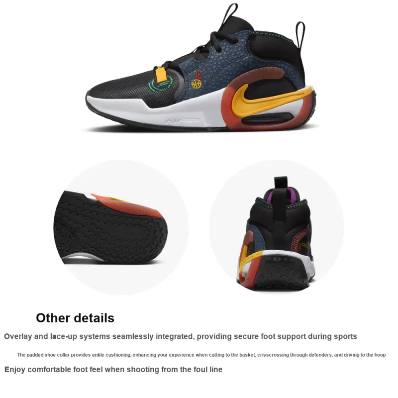 Nike Air Zoom Crossover 2 SE Slip Resistant Shock Absorbers Mid Top Children's Basketball Shoes Black Blue Unisex-1